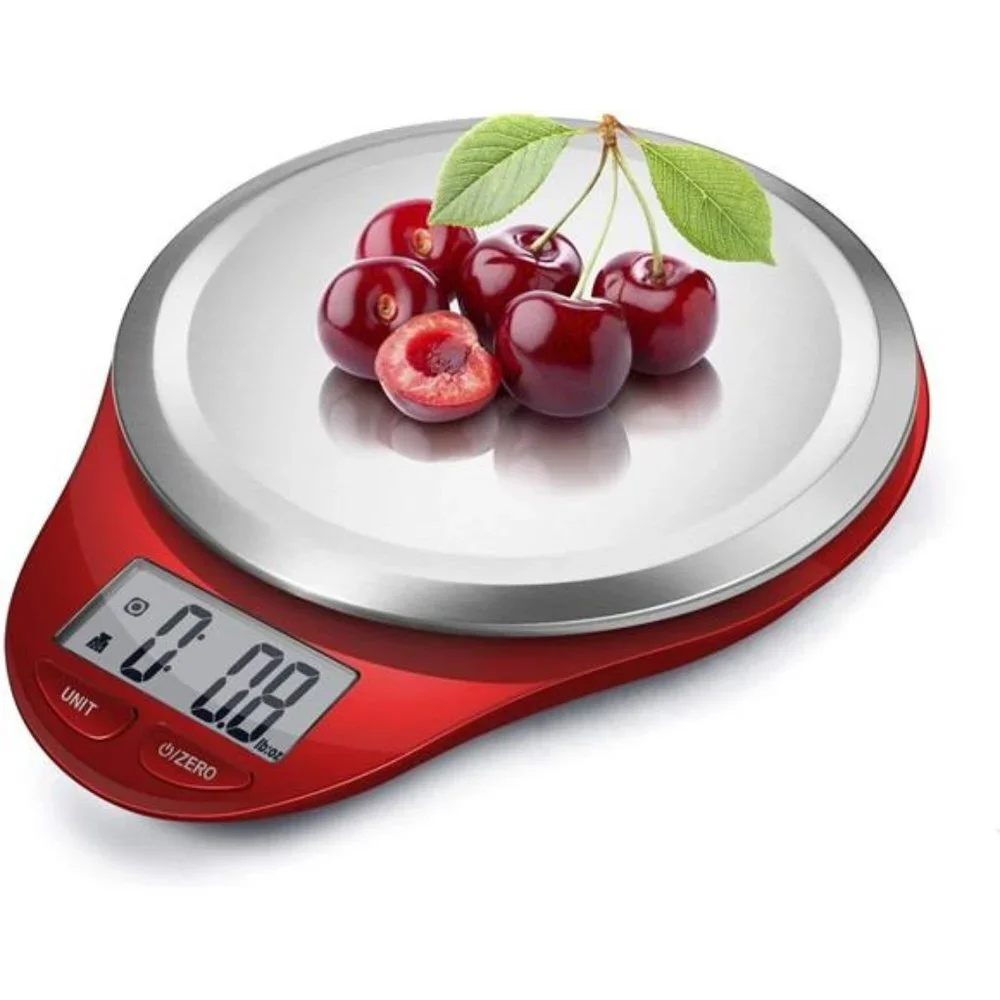 Digital Kitchen Scale with Wide Stainless Steel Plateform Food Scale (Red)